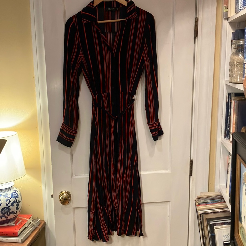 Button up navy and red stripped dress